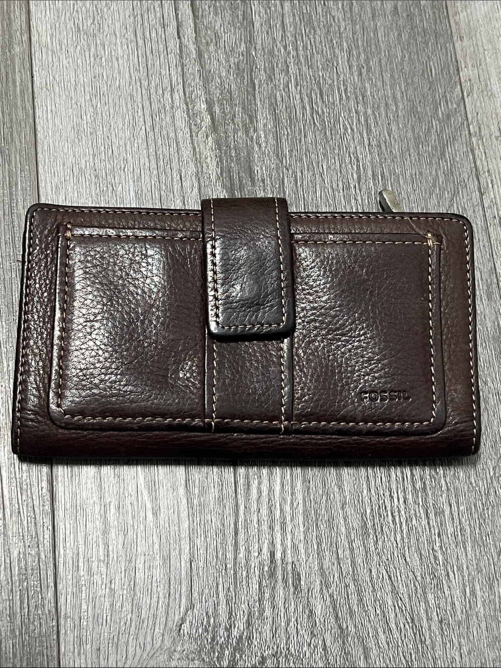 Fossil Chocolate Brown Leather Snap Clutch Wallet
